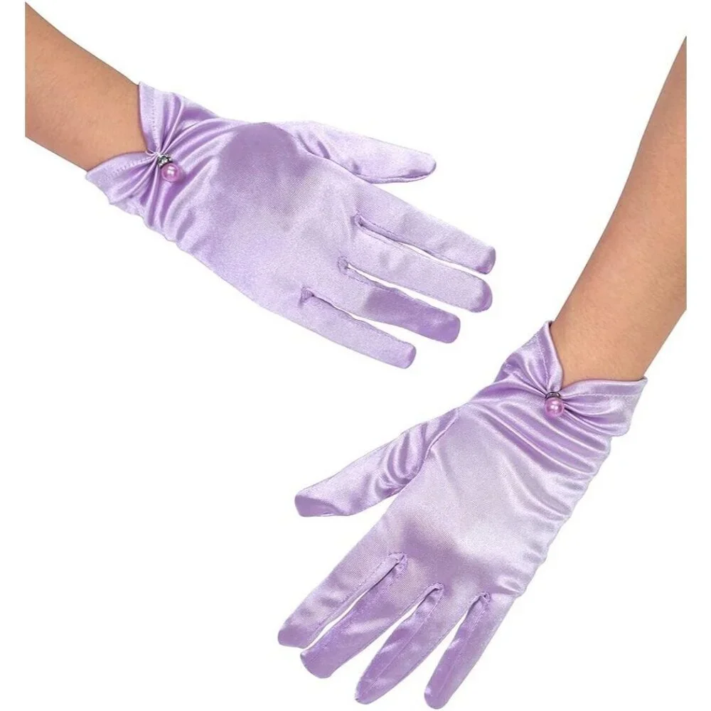Women's Evening Lavender-Satin Short Lace Gloves Wrist Wedding Bridal Party